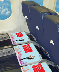 Airplane Tray Tables. Advertisers can reach a captive audience on American  and United Airlines flights by advertising on the tray tables on the seat  backs. Creative is printed on a durable vinyl